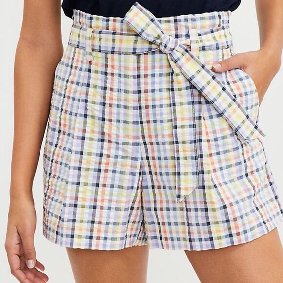 NWT LOFT High Waist Paperbag Shorts in Plaid - Picture 1 of 12